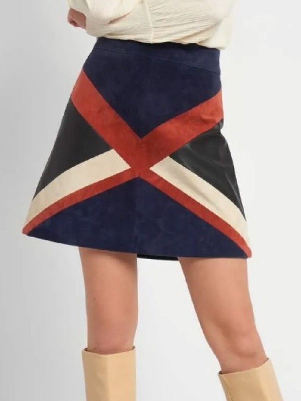 Orsay 100% Genuine Leather Mini Skirt Size EU 36 Small Blue Black Rust
